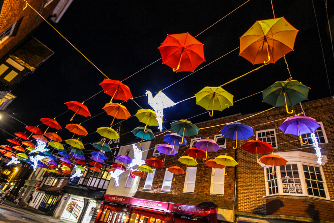 Umbrella display lights up High Street Salisbury BID